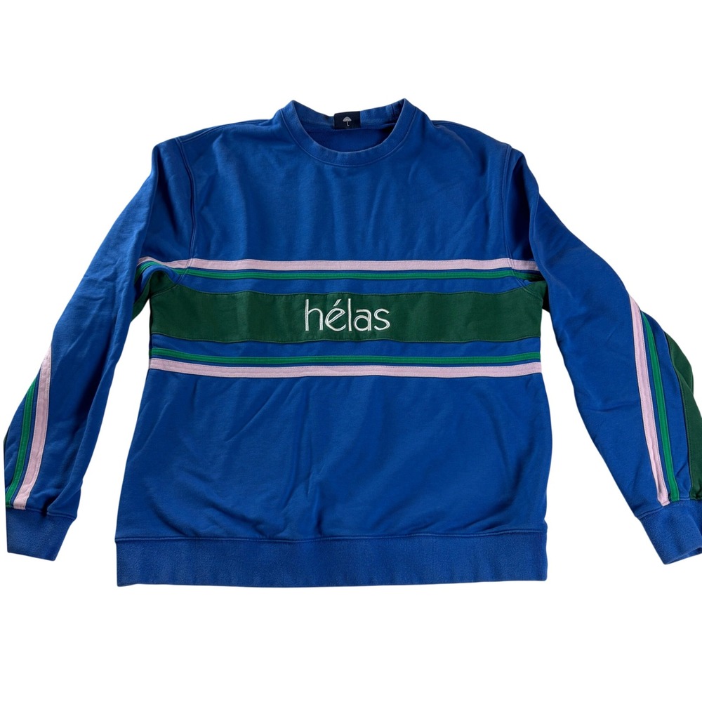 Helas Blue Colorblock Crewneck Sweatshirt Skate‎ Streetwear Mens Large Cotton